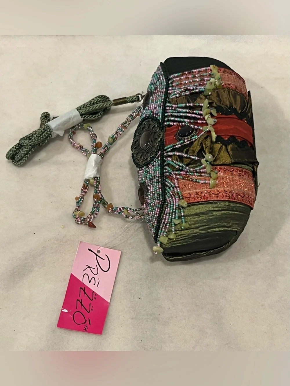 Vintage Prezzo Beaded Fringe Evening Bag with Gem Accents